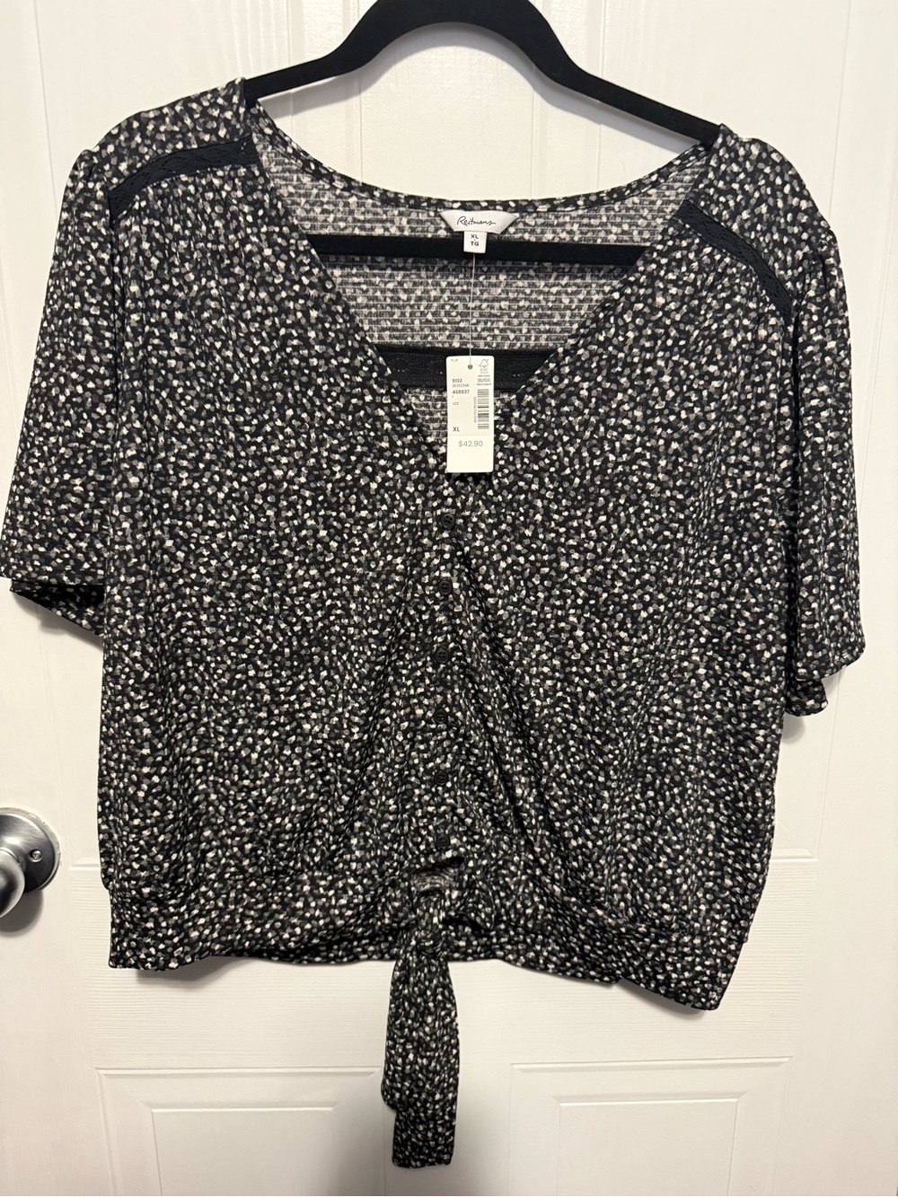 Black Floral Tie-Front V-Neck Top